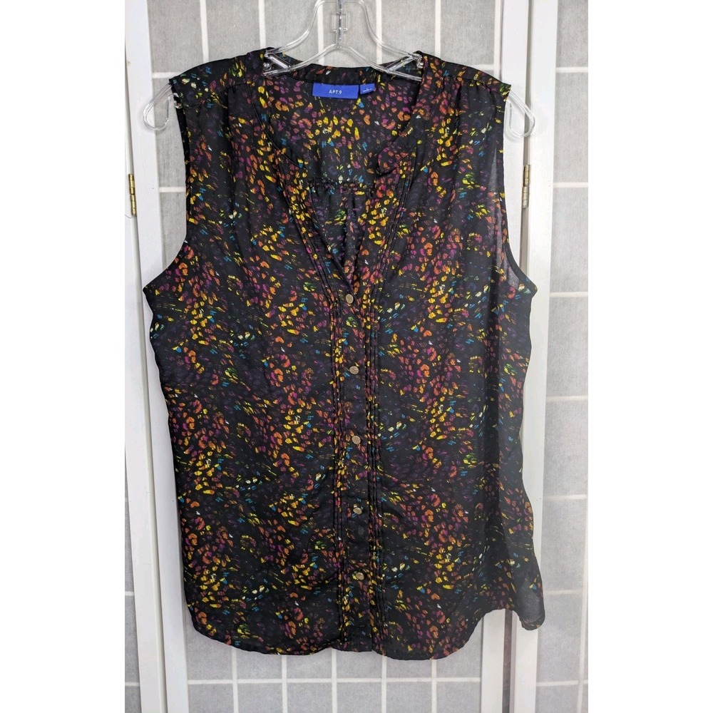 Apt. 9 Women Size Large Black Rainbow Animal Print Sleeveless Summer Lightweight